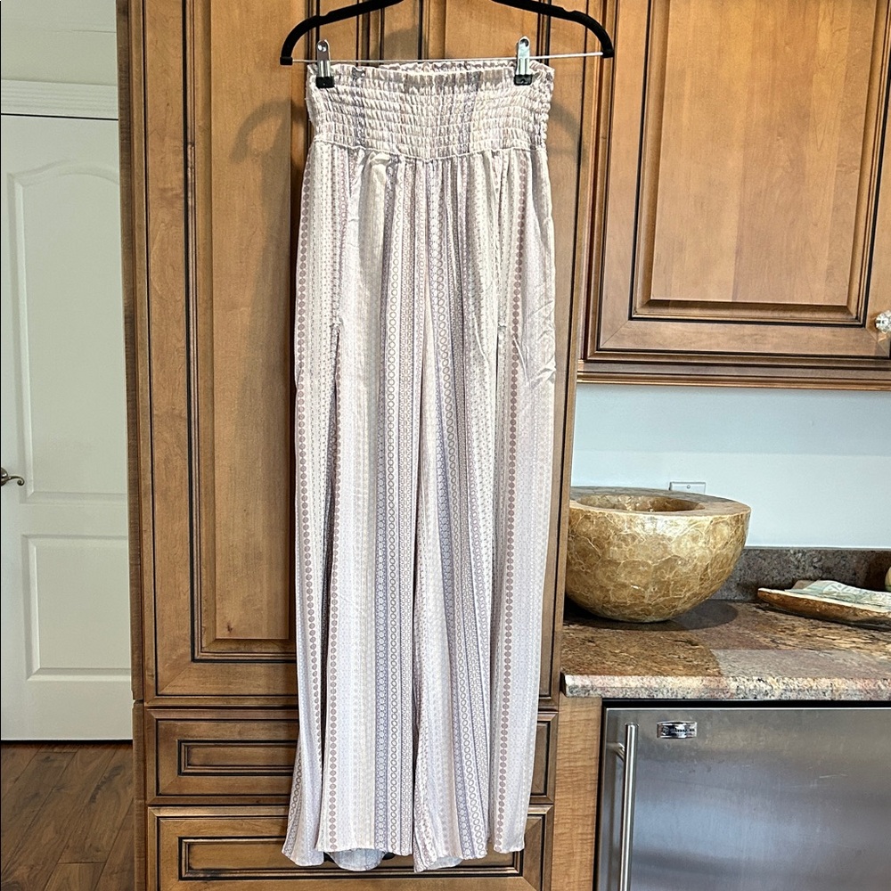 Rewash Cream Striped Wide-Leg pant with high slit